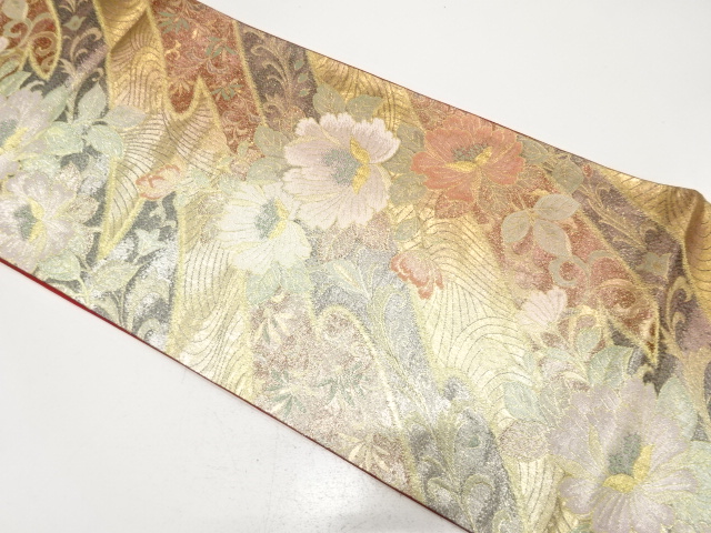 JAPANESE FUKURO OBI FOR FURISODE / WOVEN FLORAL PLANTS